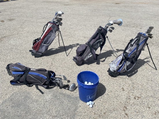 (4) Golf Bags with Clubs, Balls