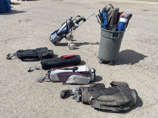 (5) Golf Bags with Clubs and More in Bucket