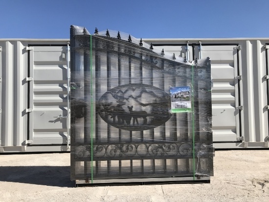 (1)UNUSED 14FT Bi-Parting Wrought Iron Gate w/Deer