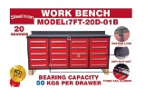 UNUSED 7FT Red Work Bench w/ 20 Drawers