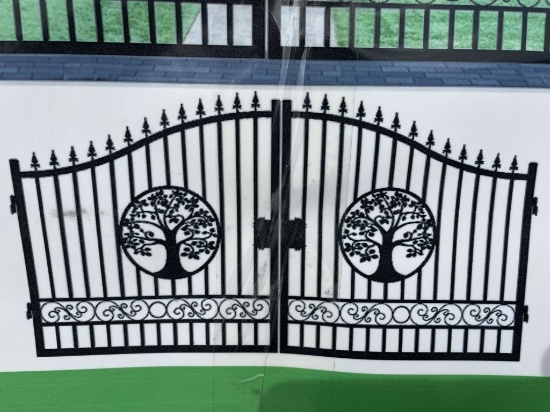 UNUSED 14FT Bi-Parting Wrought Iron Gate w/ Tree
