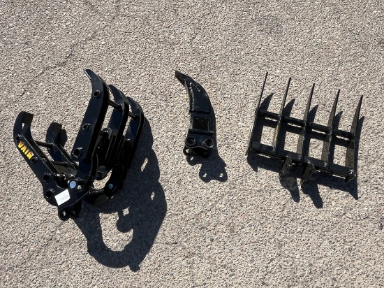 UNUSED Mini-Excavator Attachments-Grapple/Rip/Rake