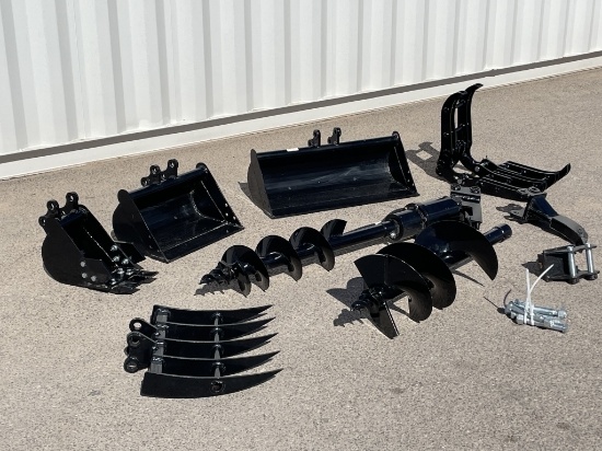 UNUSED Mini-Excavator-(9)pc Attachment Set w/Drive