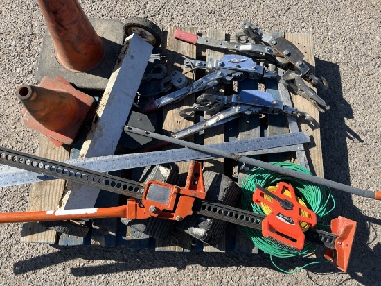 Pallet of Assorted Tools - Jack, ComeALongs,Magnet