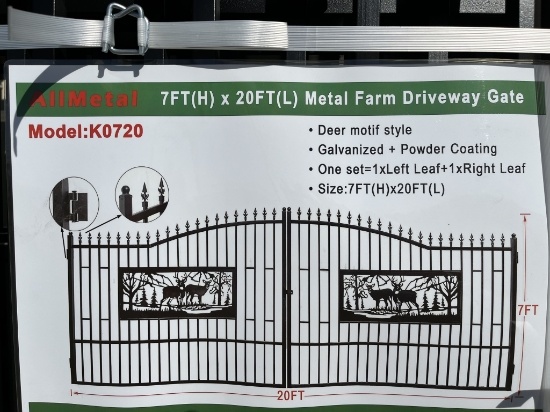 UNUSED 20FT Bi-Parting GalvanizedMetal Gate w/Deer