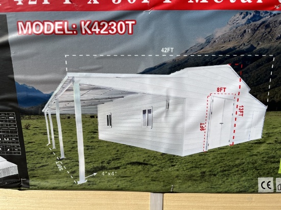 UNUSED 42FT x 30FT Metal Storage Barn / Shed