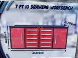 UNUSED 7FT Red Work Bench w/ 10 Drawers,2 Cabinets