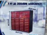 UNUSED 7FT Red Work Bench w/ 32 Drawers,2 Cabinets
