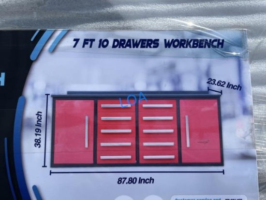 2026 7FT Work Bench w/10 Drawers & 2 Cabinets -RED