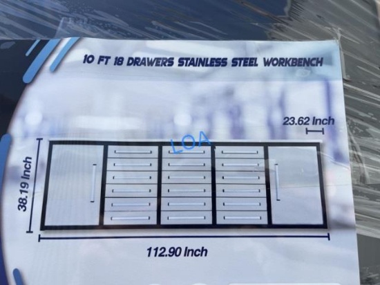 2026 10FT Work Bench w/18 Drawers & 2 Cabinets -SS