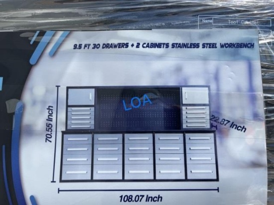 2026 9.5FT Work Bench w/30 Drawers & 2 Cabinets-SS