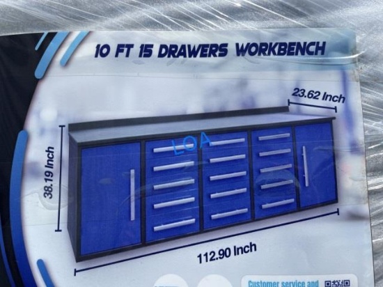 2026 10FT Work Bench w/15 Drawers & 2Cabinets-BLUE