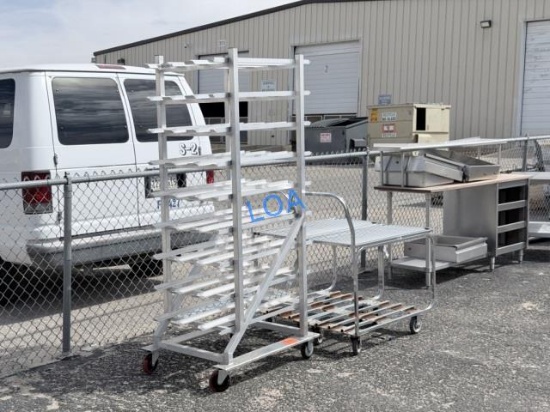 School Surplus- (3)pcs Tray Rack, 2 Kitchen Carts