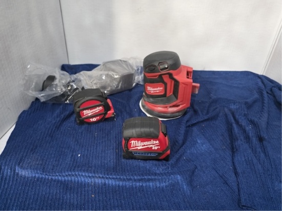 (2) Milwaukee Tape Measures , (1) Milwaukee Sander
