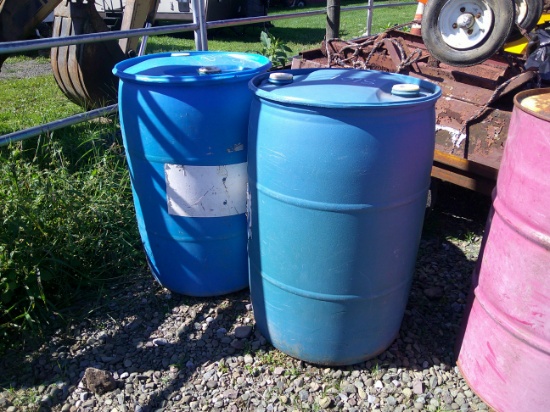 2 BLUE PLASTIC BARRELS