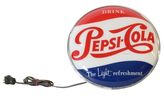 Rare Pepsi-Cola Round Glass Lighted Counter Sign