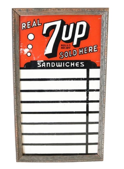 Real 7 UP Sold Here Glass Menu Board
