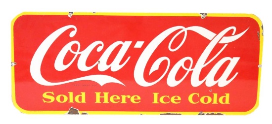 Coca Cola Sold Here Ice Cold Porcelain Sign
