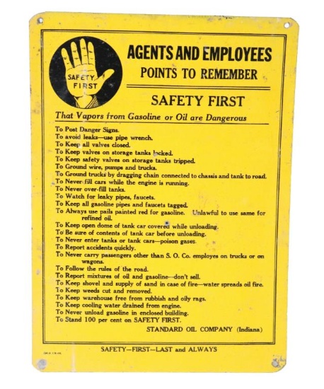 Standard of Indiana Safety First Tin Sign