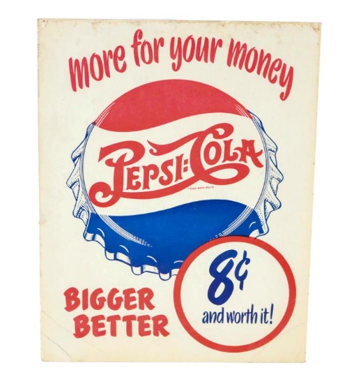 More for Your Money Pepsi-Cola Cardboard Sign