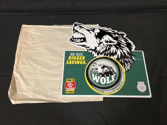 Timber Wolf Chewing Tobacco Embossed Metal Sign