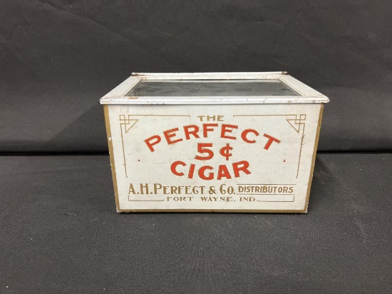 Perfect 5 Cent Cigar Ft Wayne Ind. Metal Humidor