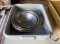 4 STAINLESS BOWLS, TRAY, HOOK