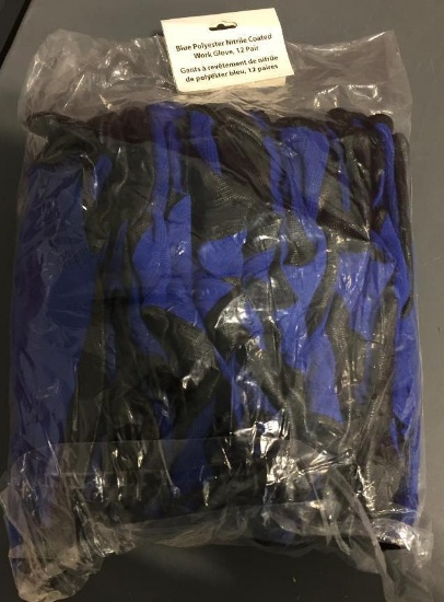 12 PAIRS OF BLUE POLYESTER NITRILE COATED WORK GLOVES