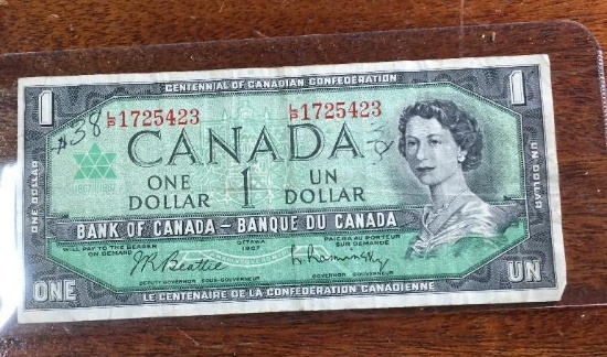 1 CANADIAN OTTAWA 1967 ONE DOLLAR BILL
