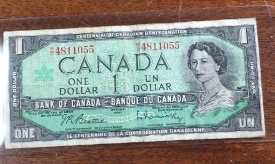 1 CANADIAN OTTAWA 1967 ONE DOLLAR BILL