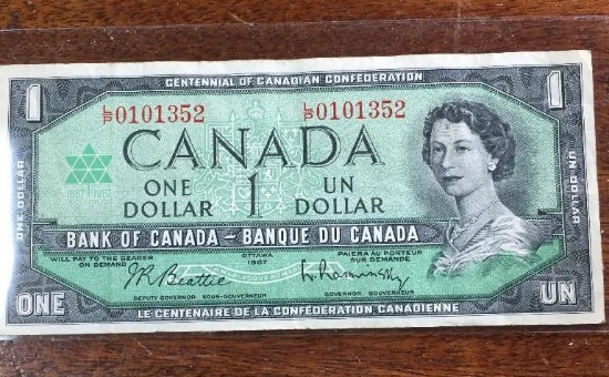 1 CANADIAN OTTAWA 1967 ONE DOLLAR BILL