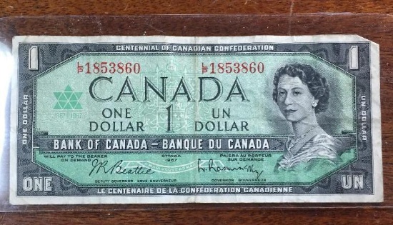 1 CANADIAN OTTAWA 1967 ONE DOLLAR BILL