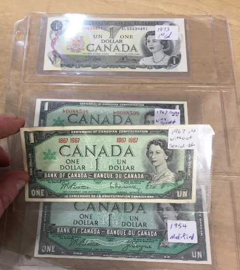 1973 & 1967 & 1967 $1 BILL AND 1967 $1 BILL WITHOUT SERIAL NUMBER