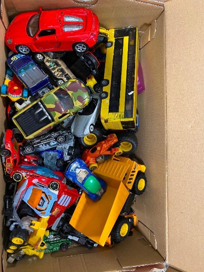 BOX LOT OF KID'S TOY CARS, ETC.