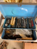 OLD METAL BOX WITH ASSORTED TOOLS