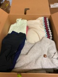 BOX LOT OF MEN'S SHIRTS AND SWEATERS, MOSTLY SIZE MEDIUM --- USED