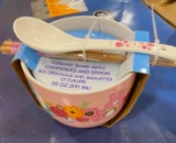 4 CARE BEARS CERAMIC BOWLS WITH CHOPSTICKS AND SPOON