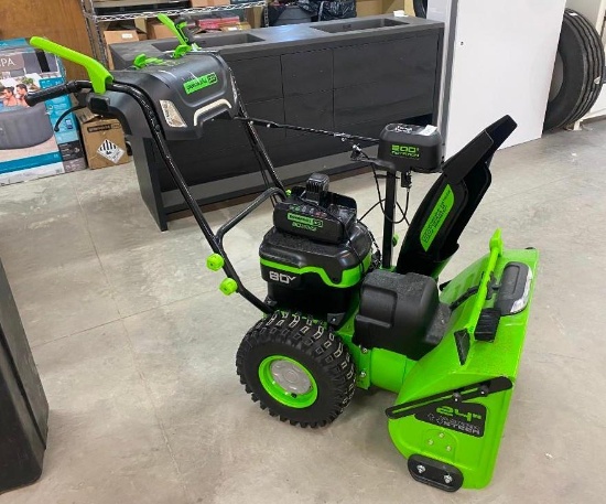 GREENWORKS 80V SNOWBLOWER COMPLETE WITH CHARGER AND BATTERIES