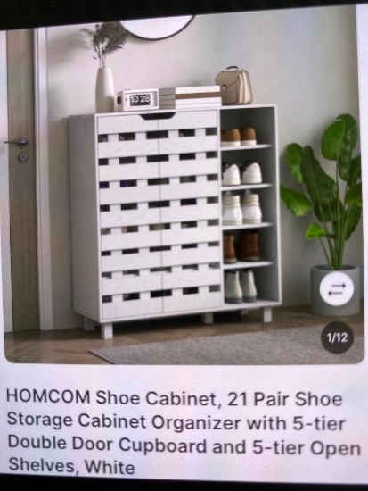 WHITE 21 PAIR SHOE CABINET