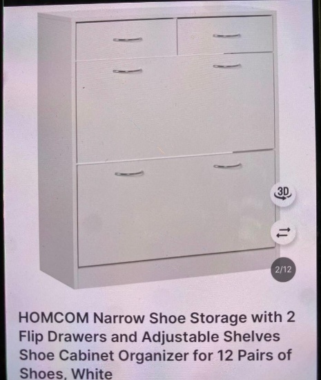 NARROW SHOE STORAGE WITH 2 FLIP DRAWERS AND ADJUSTABLE SHELVES