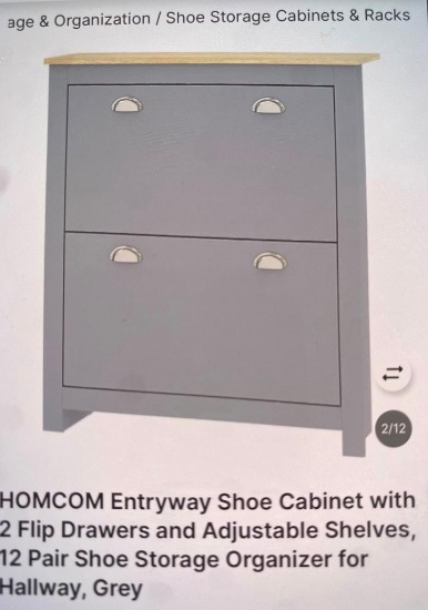 ENTRYWAY SHOE CABINET WITH 2 FLIP DRAWERS