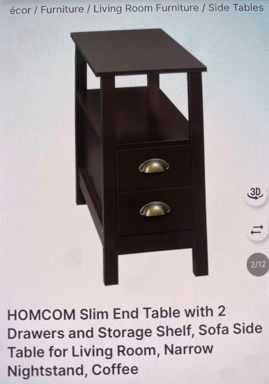 SLIM END TABLE WITH 2 DRAWERS
