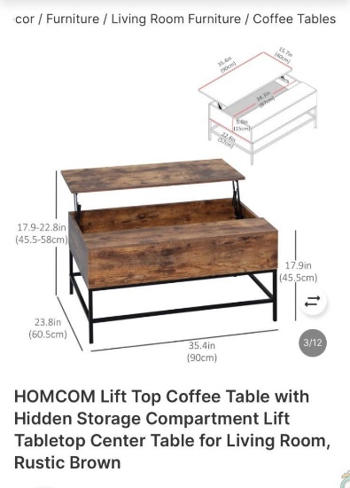 LIFT-TOP COFFEE TABLE WITH HIDDEN STORAGE COMPARTMENT