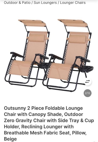 2-PIECE FOLDABLE LOUNGE CHAIR WITH CANOPY SHADE