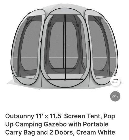 11 FT x 11.5 IN SCREEN TENT POP-UP, CREAM WHITE WITH 2 DOORS