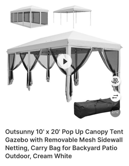 10 FT x 20 FT CANOPY TENT GAZEBO, CREAM WHITE