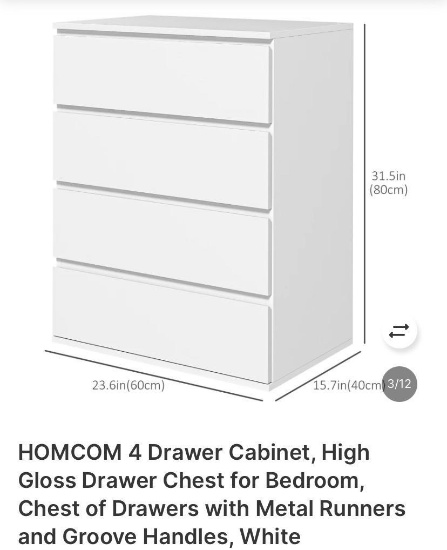 4-DRAWER CABINET, WHITE HIGH GLOSS DRESSER
