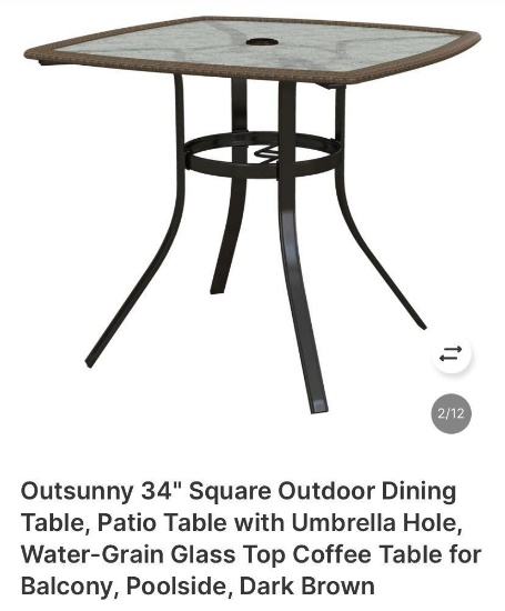 34 IN SQUARE DINING TABLE WITH UMBRELLA HOLE