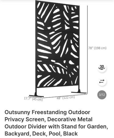 BLACK DECORATIVE METAL PRIVACY SCREEN