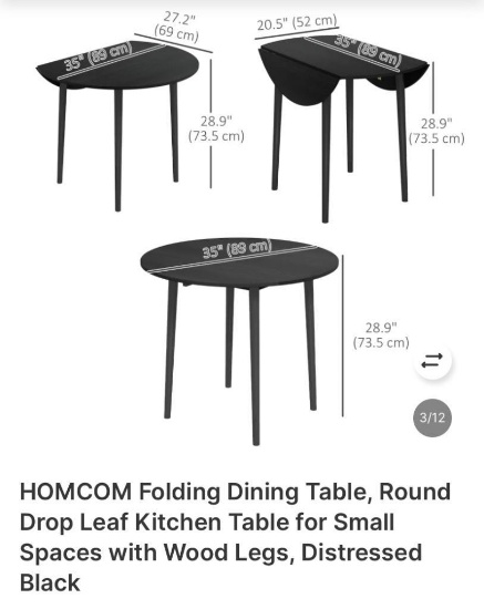 ROUND BLACK DROP-LEAF KITCHEN TABLE